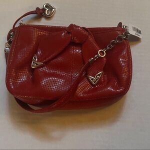 Red Brighton Shoulder Bag with Heart Charm, Vintage Lizard embossed leather